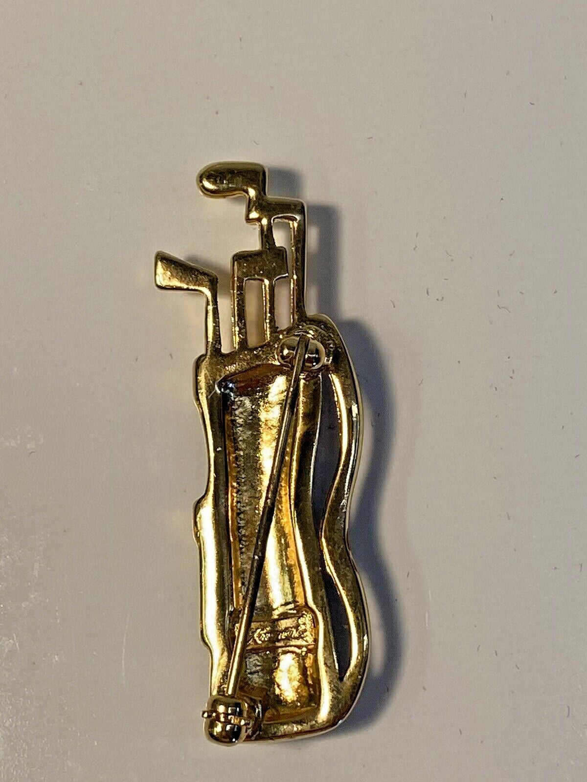 Vtg 1970s Krementz Brooch Pin Golfing Golf Bag Clubs Blue Green Enamel Gold Tone
