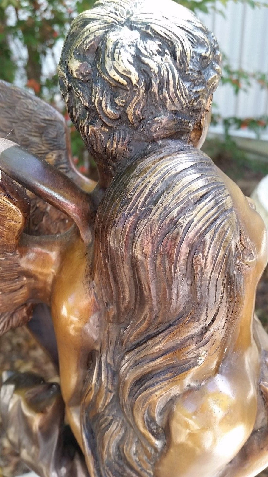 24" Bronze Statue of 2 Lovers or Psyche & Cupid w Marble Base 20 lbs Beautiful!