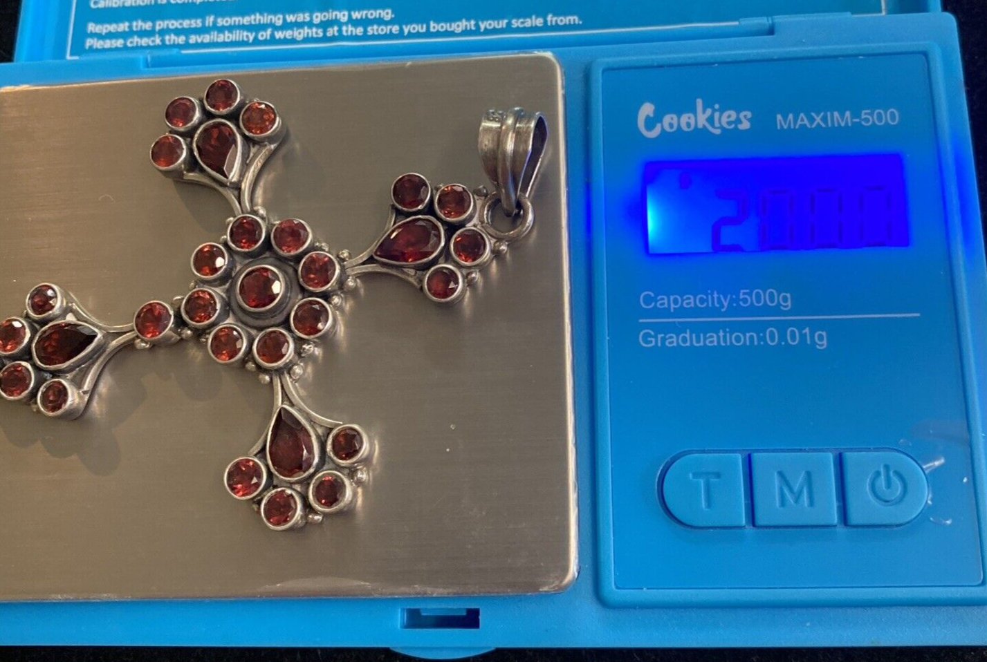 Sterling Silver 925 Garnet Stone Cross Pendant 20g