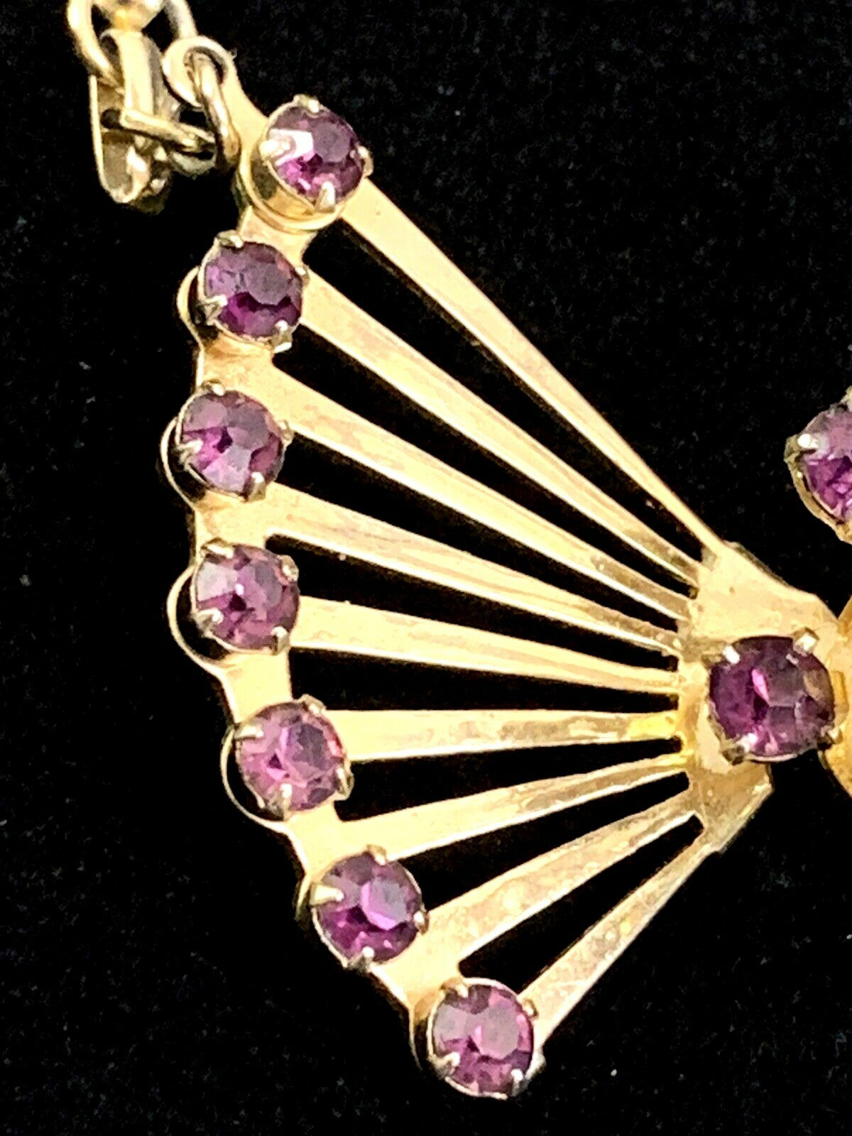 Impressive 1940'S RETRO  GOLD plated Amethyst RHINESTONE  NECKLACE Art Deco 18"