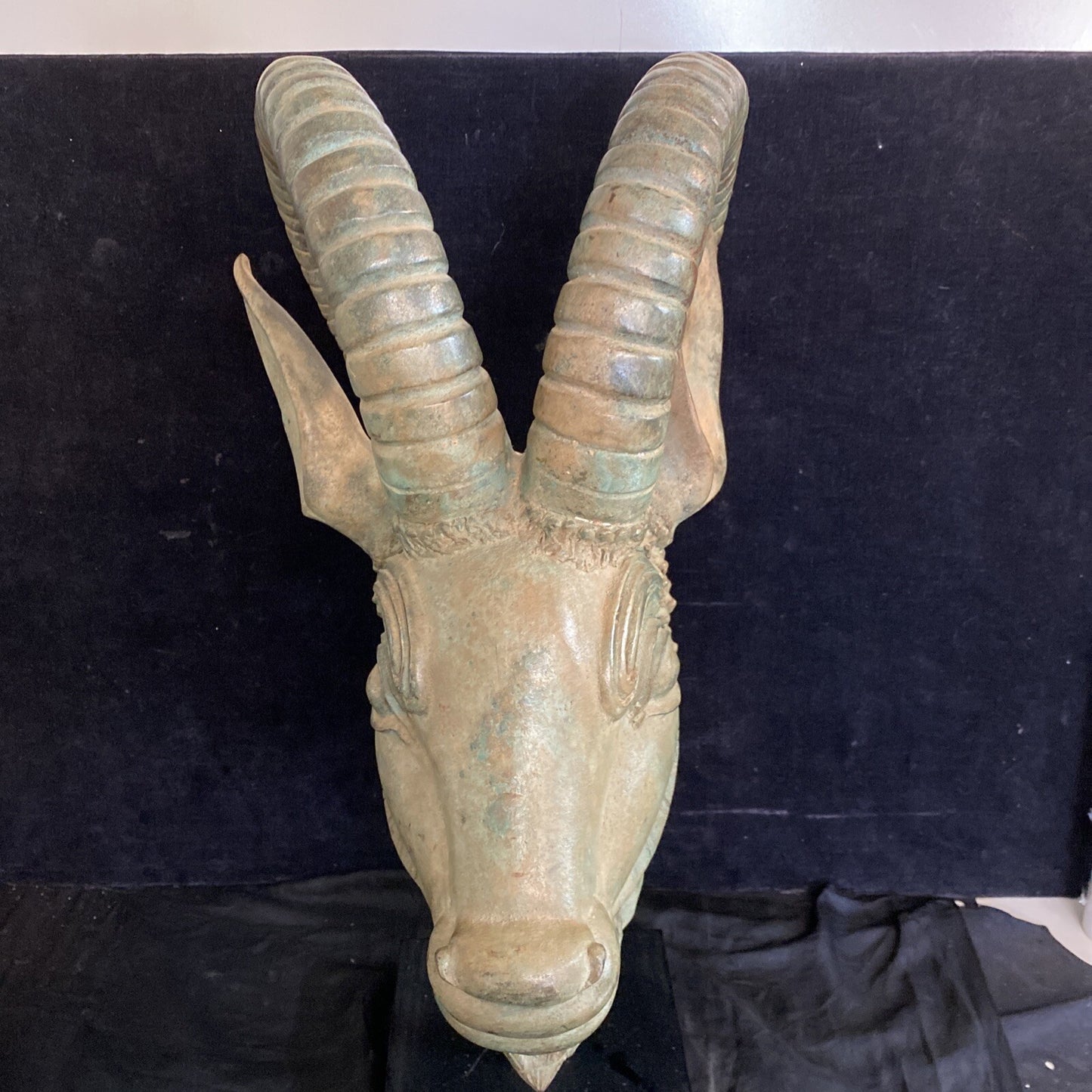 Persian Style Mounted Cast Bronze Ram's Head Sculpture