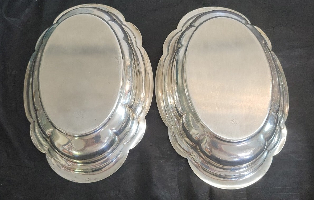 Pair Wallace Sterling Silver pattern Quincy Vegetable Serving Bowls 835g #212