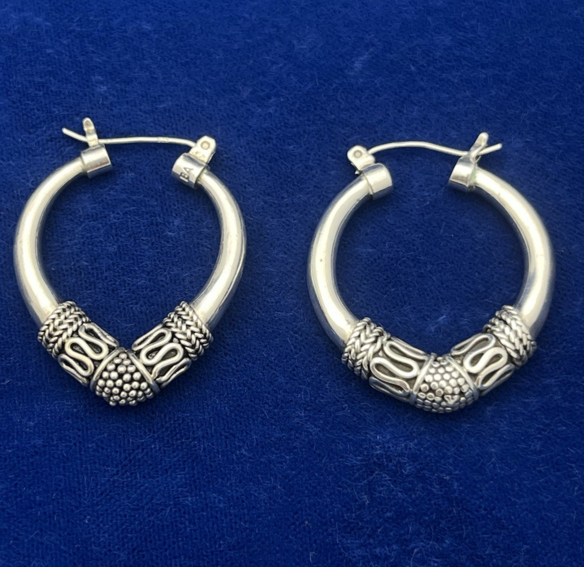 Vintage BA Suarti Bali Sterling Silver Textured Hoop Earrings
