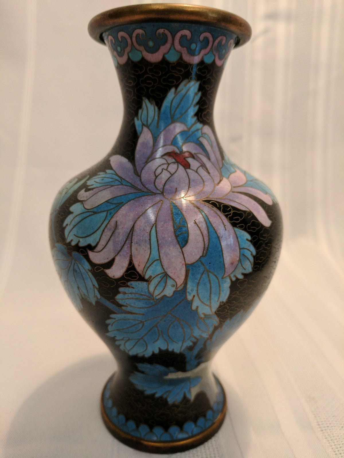 Antique pair Chinese cloisonne floral vases