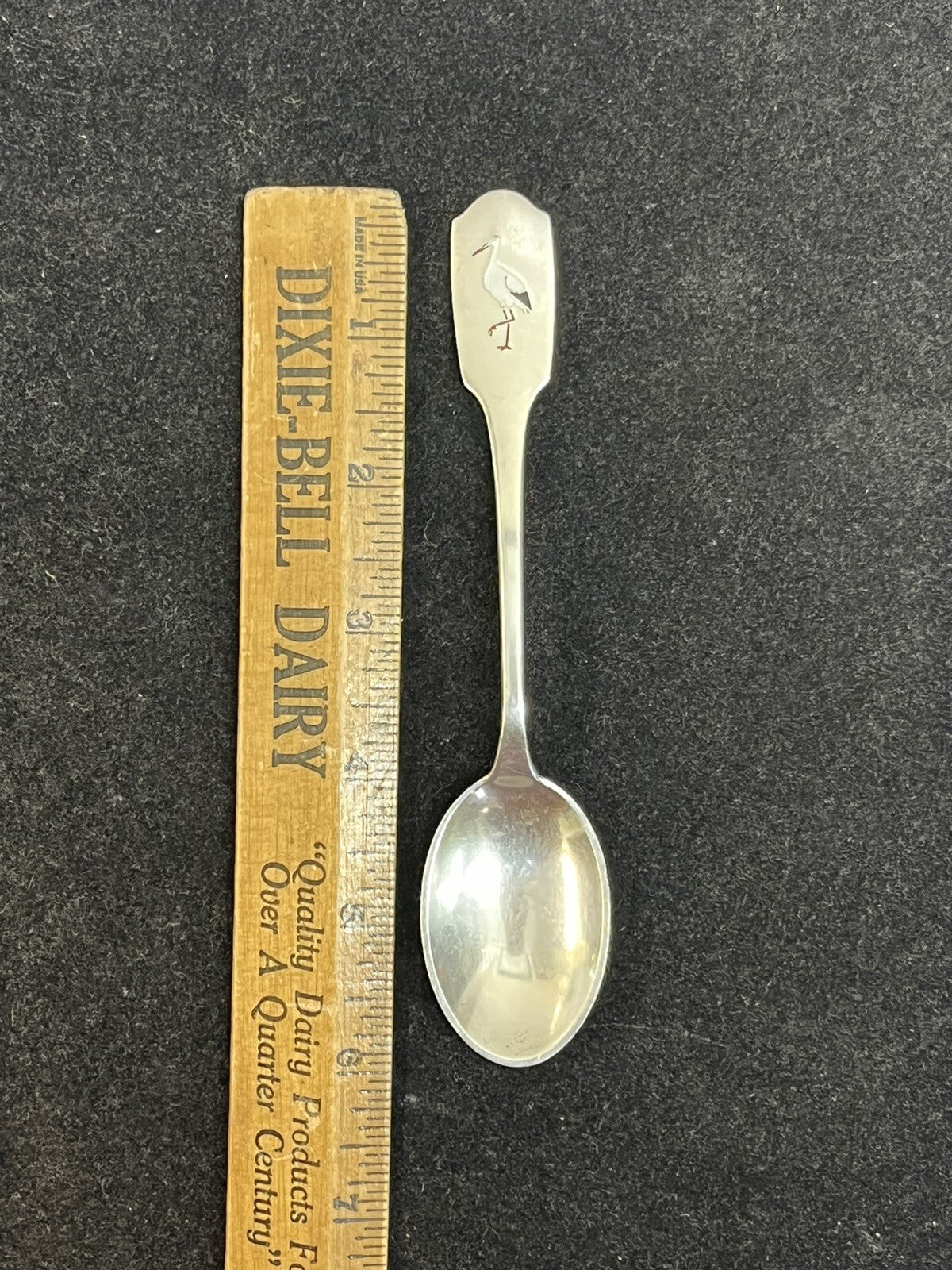 Denmark .925 Sterling Spoon w/ Enamel Stork Design 6" 27.9g