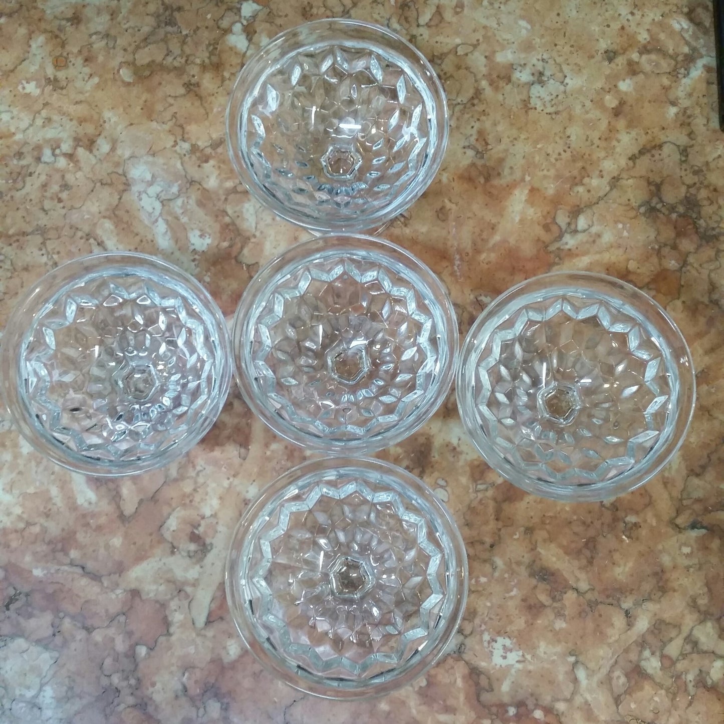 Set of 5 Fostoria American Crystal Pr Low Sherbets  5 oz Glasses H 3 1/2"