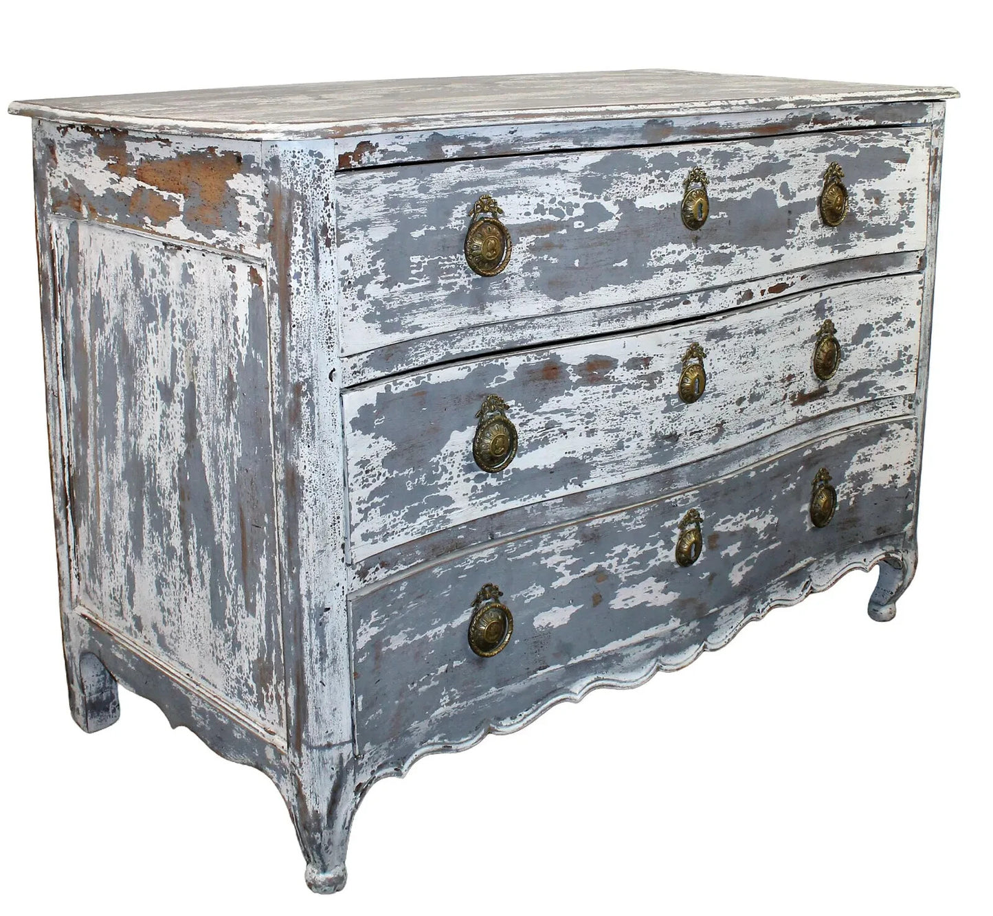 Antique French Painted Louis XV Provincial Serpentine Chest of Drawers Commode