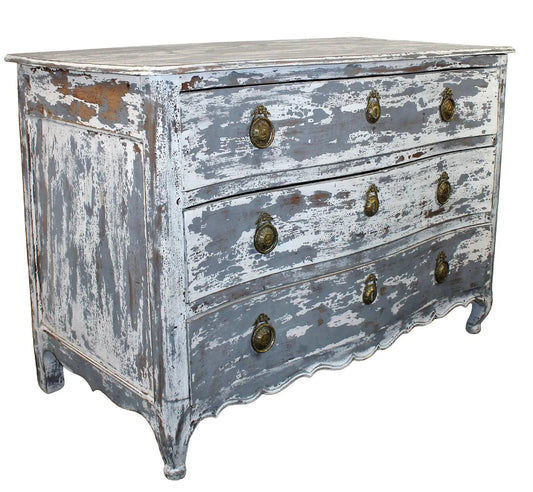 Antique French Painted Louis XV Provincial Serpentine Chest of Drawers Commode