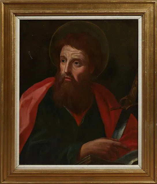 Portrait of Saint St. Paul 19th c. Old Master School Oil on Canvas Painting