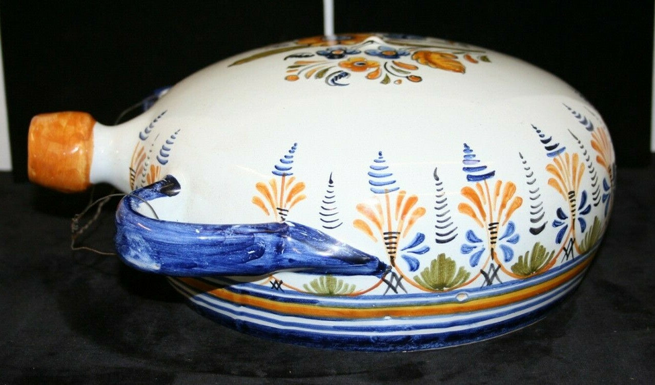 Vtg Spanish Majolica Wine Water Canteen Pilgrim Flask Pitcher Talavera