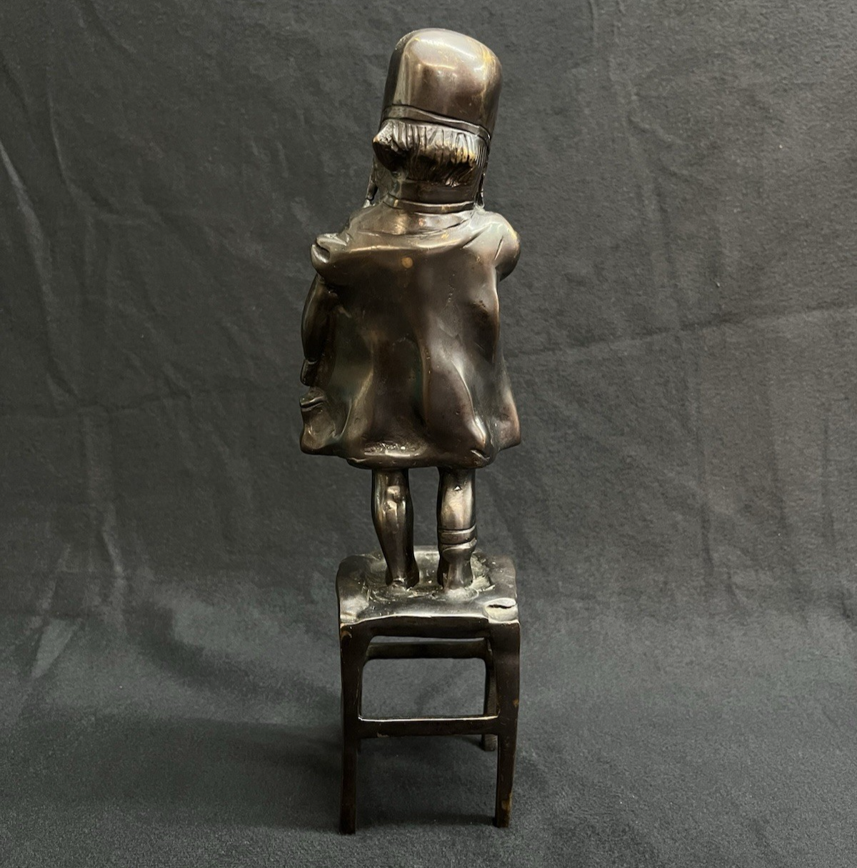Antique After Juan Clara Bronze Sculpture Girl on Chair w/ One Shoe 11.5"