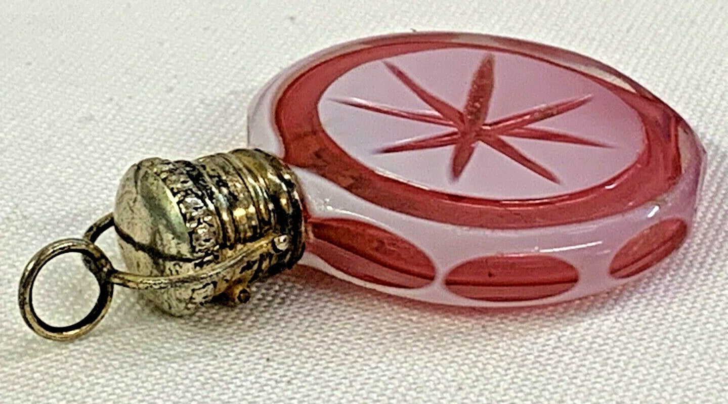 Antique 1880 Miniature French Cranberry Chatelaine Perfume Scent Bottle Sterling