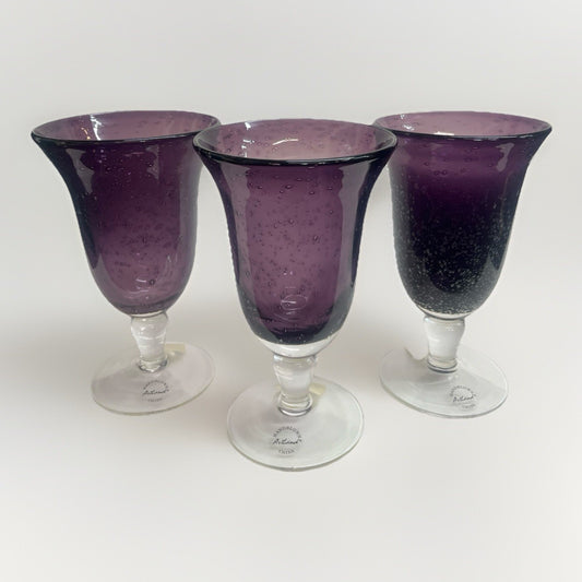 Set of 3 Artland Blown Glass Iris Plum Footed 18oz Ice Tea Glasses w/ Tags 7.5"