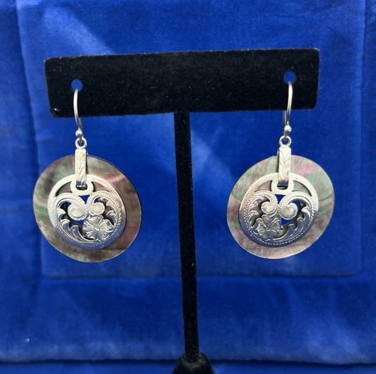 Merav Mexico Etched Sterling Silver & Mother of Pearl Dangle Earrings