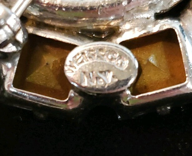 Vintage Signed Weiss Smoky Gray & Crystal Rhinestone Brooch Prong Set