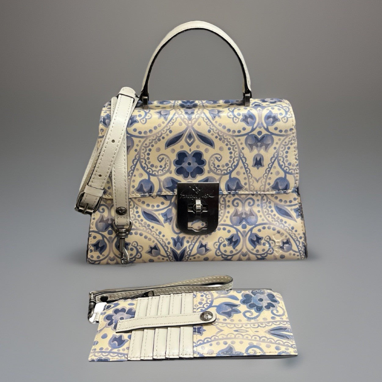 Patricia Nash Chauny Leather Crossbody Satchel Italian Folklore w/ Strap/Wallet