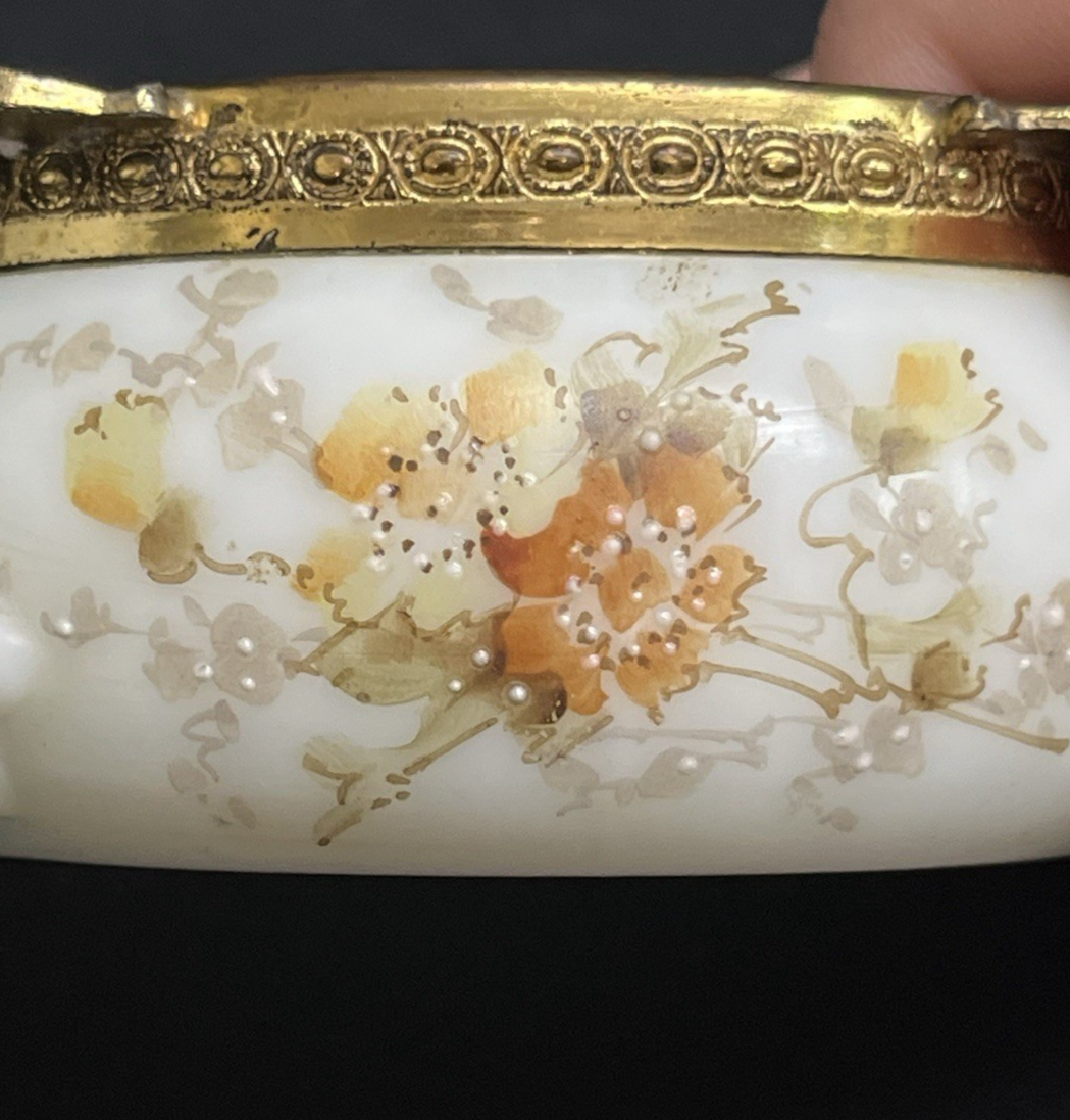 Signed C.F. Monroe Co. Wave Crest Hand Painted Opal Glass Open Pin/Trinket Dish