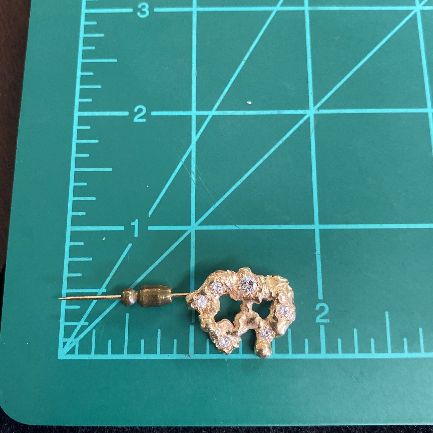 14K Yellow Gold with Real Diamonds Nugget Brooch Pin 4.7g TESTED