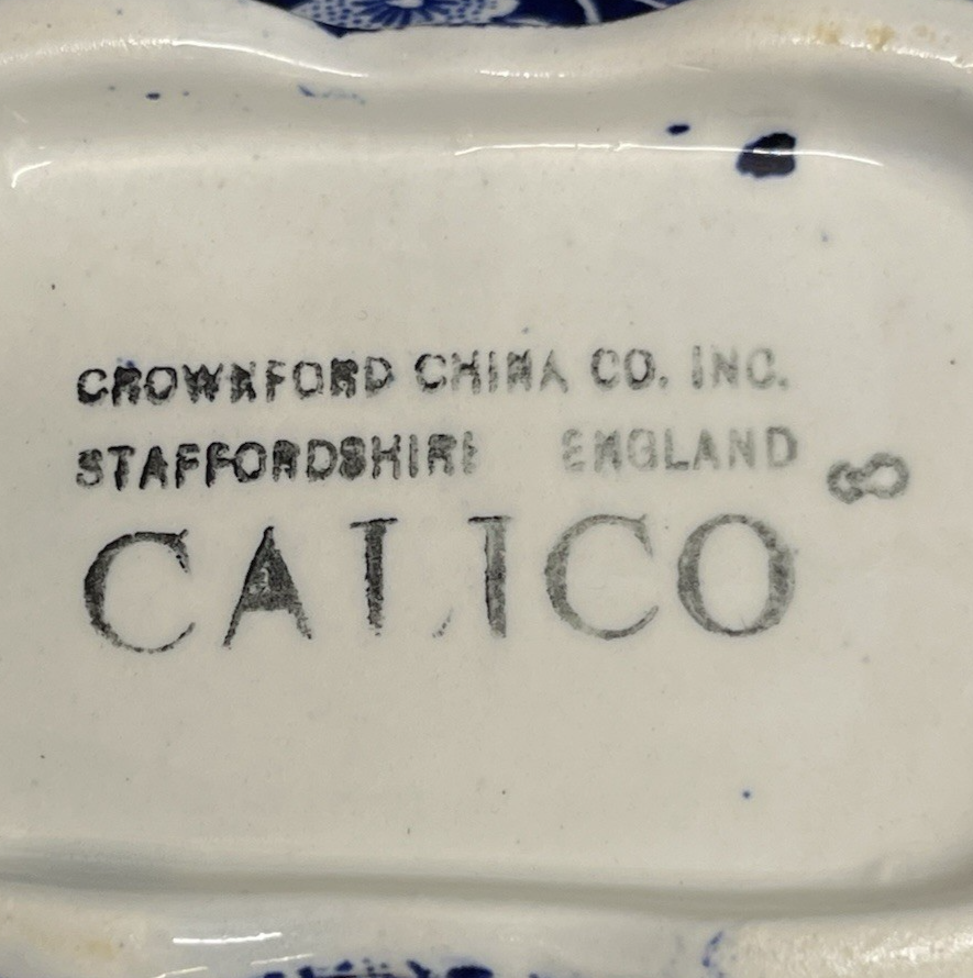 Blue Calico Crownford Staffordshire China Gravy Boat 7"