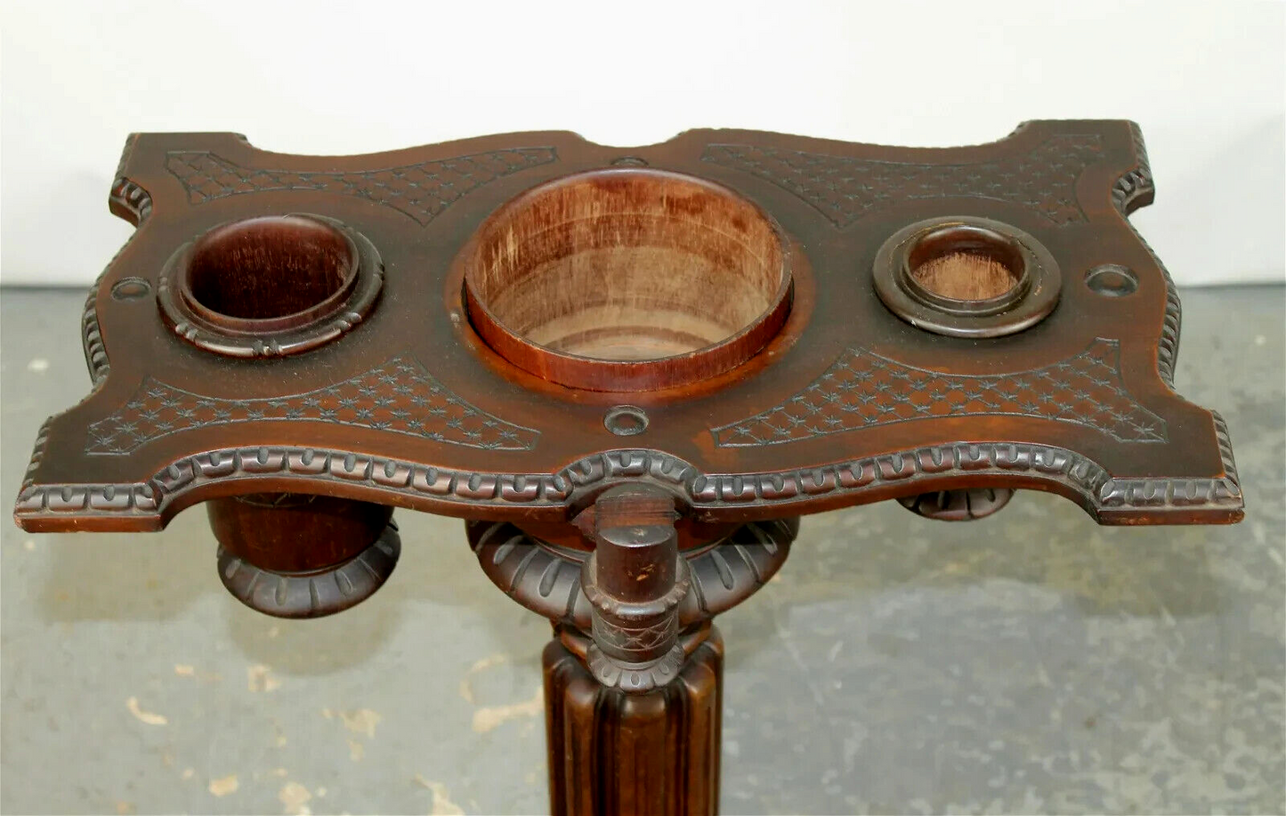 Antique German Carved Swivel Smoking Stand Black Forest Style Pipe Cigar Tobacco