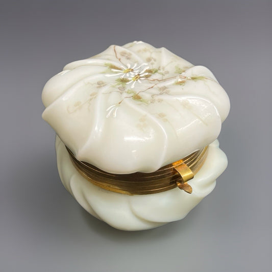 C.F. Monroe Co. Wave Crest Hand Painted Daisies Opal Glass Dresser Box