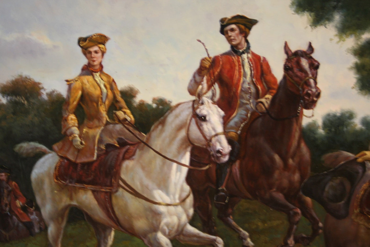 Oil Painting of Fox Hunt Scene Framed 5'x7' artist signed Wiliamson