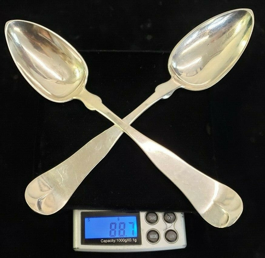 Coin Silver Pear & Bacall of Boston, MA 1850 PR TABLESPOONS "Cutler" Mono 7 5/8"