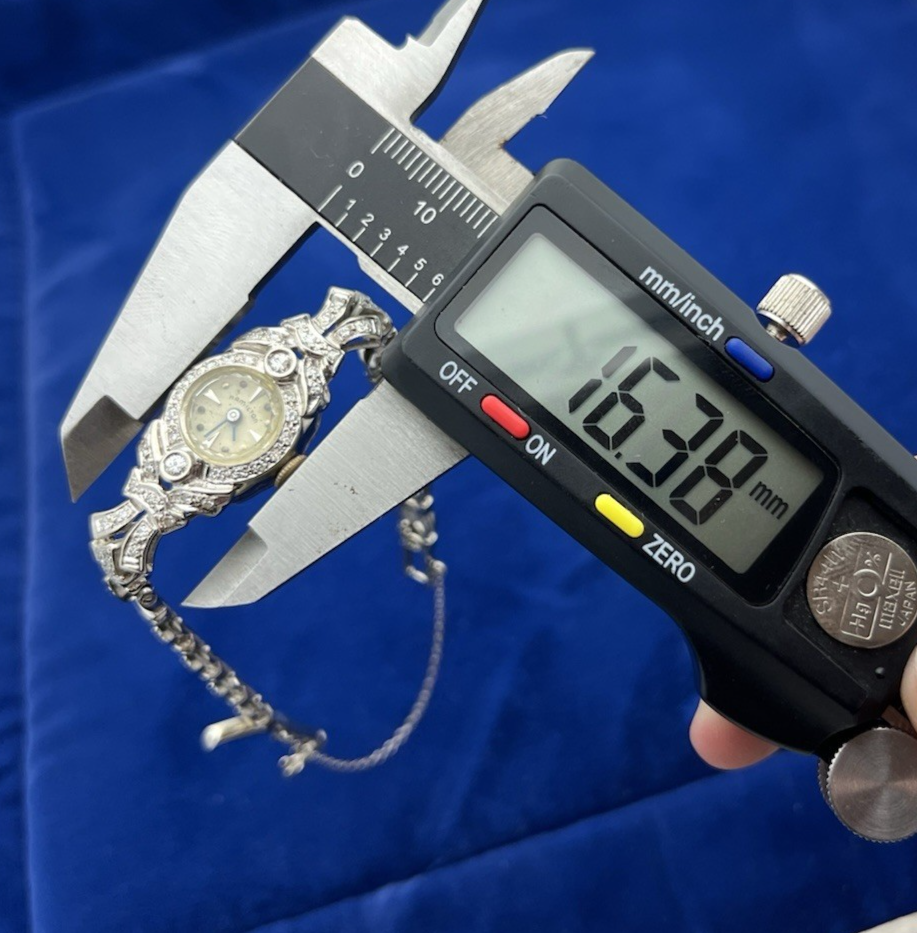 18g Vtg Hamilton Ladies 757 Diamond Watch 14K White Gold 22J Manual Wind Art Dec