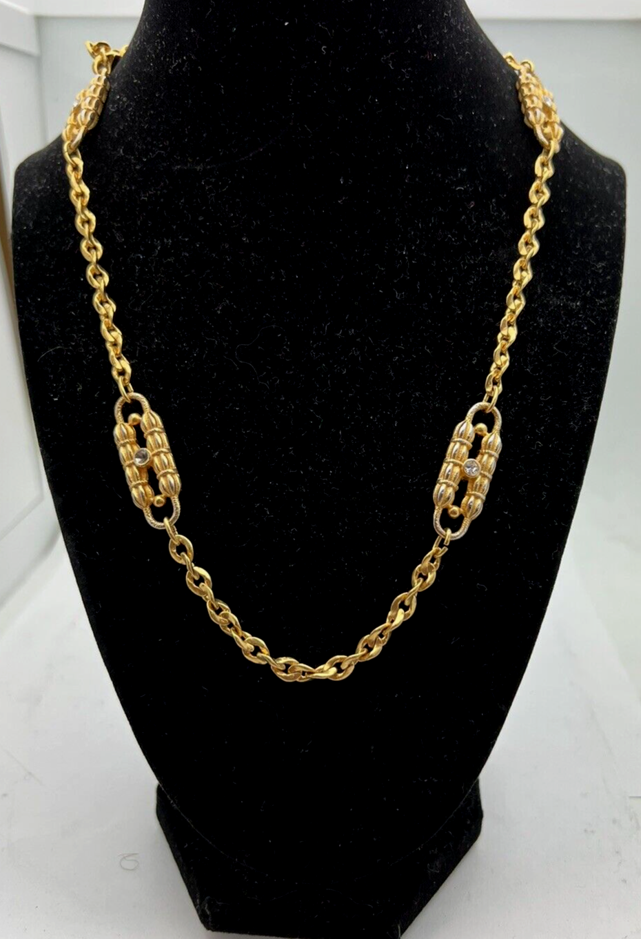 Camrose & Kross JBK gold Tone Rhinestone Paper Clip Chain Necklace 2 In One