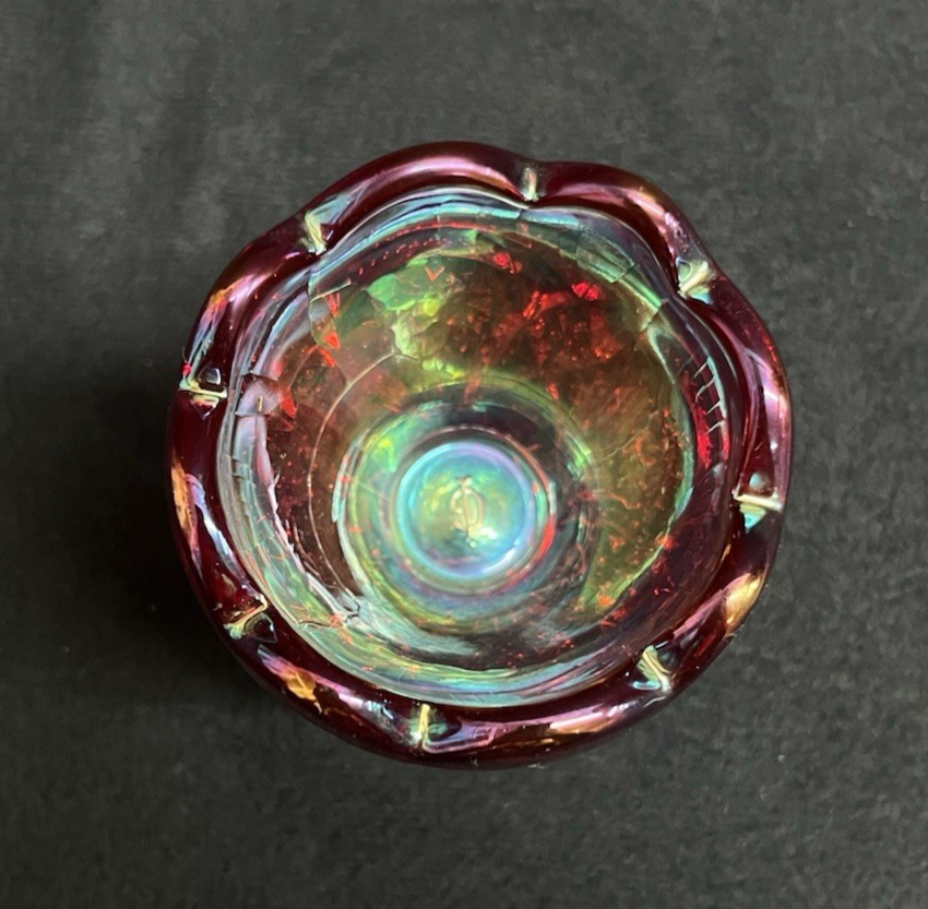 Vintage Imperial Glass Sunset Ruby Carnival Glass Egg Cup/Toothpick Cup 2 5/8"