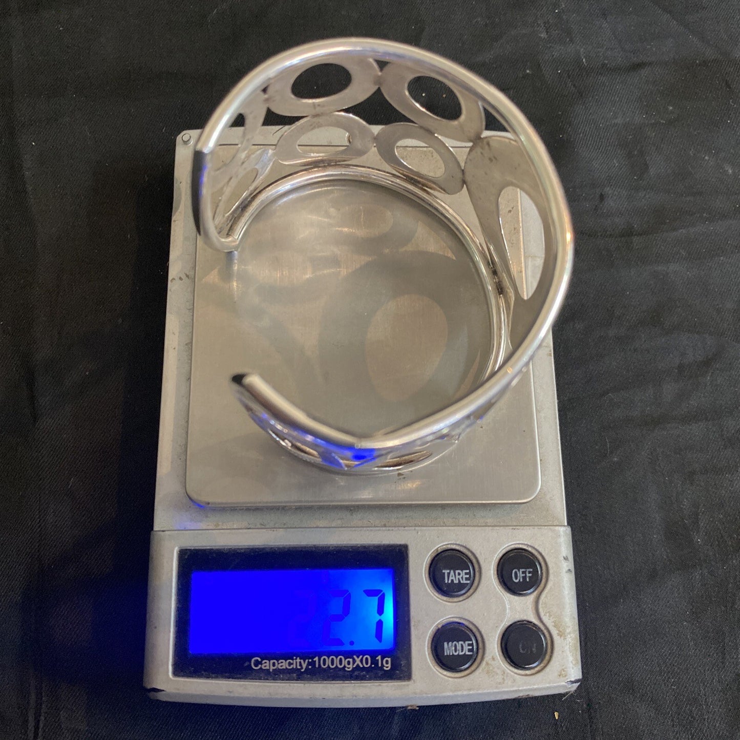 Sterling Circle Cut-Out Cuff Bracelet Marked Thailand 925 w designer logo