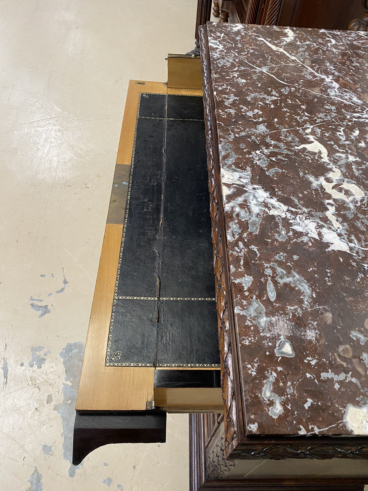 FRENCH MARBLE-TOP ROSEWOOD COMMODE SECRETAIRE CHEST OF DRAWERS