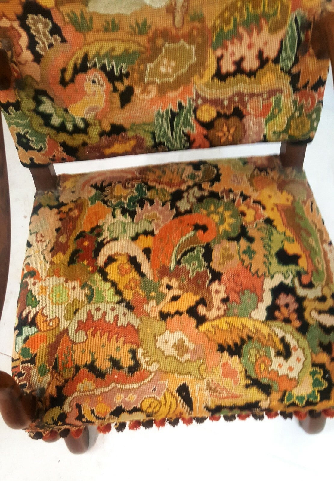 Antique 1880s French Needlepoint Armchair  Os Du Mouton Throne Chair Fauteil