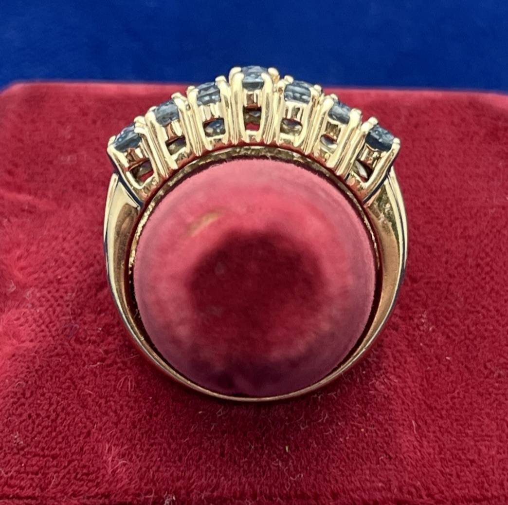 14k Yellow Gold 21 Blue Topaz Ring 5.8 g size 6.75 Thailand CID