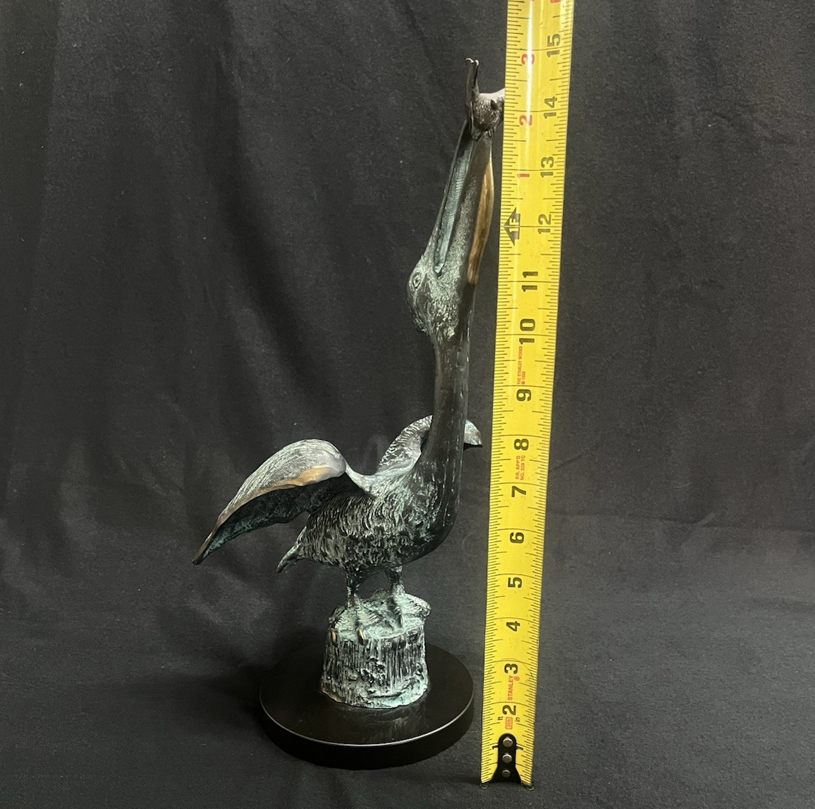SPI Home Gallery Bronze Pelican Eating Fish Sculpture w/ Marble Base 15" PB2