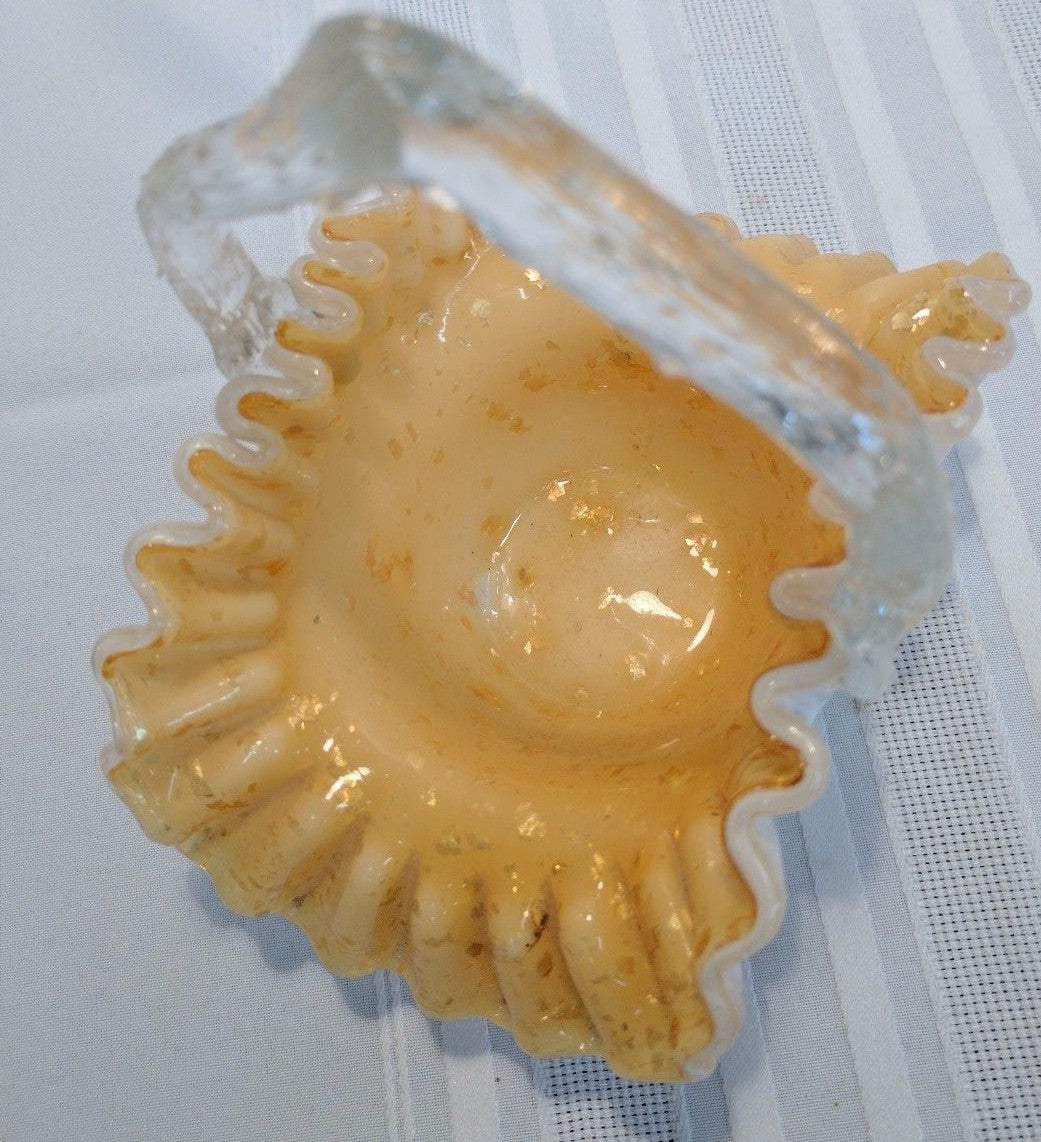 VICTORIAN ENGLISH STURBRIDGE Gold CASED GLASS BASKET W/ THORN HANDLE