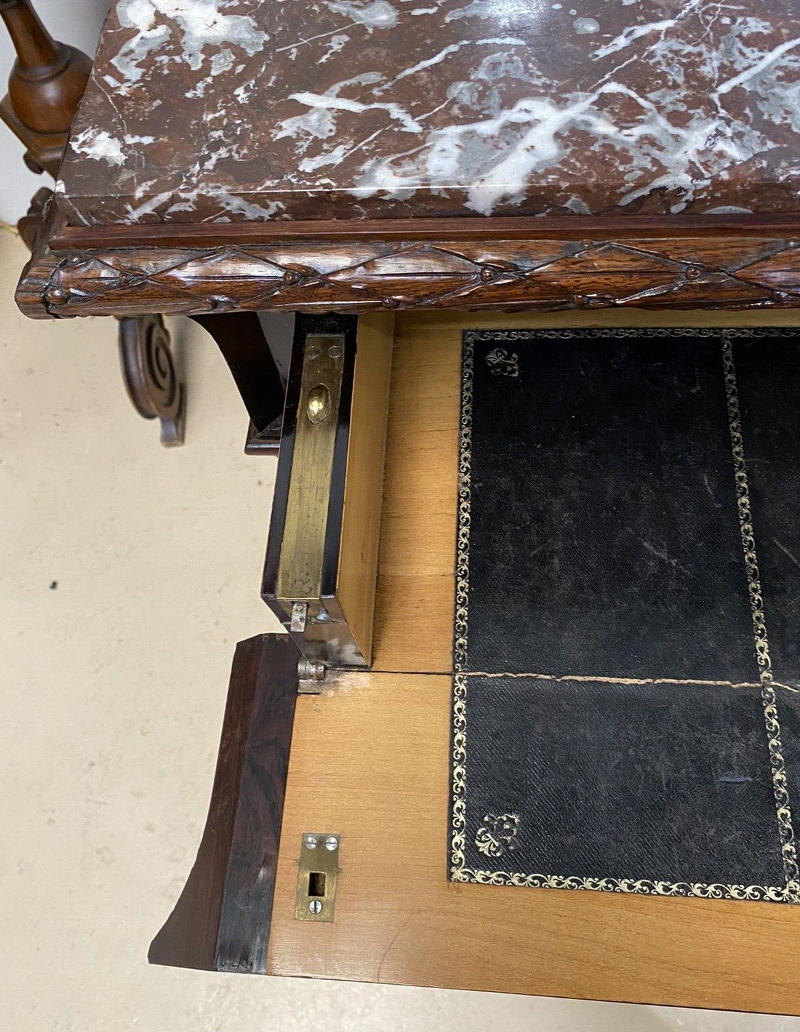 FRENCH MARBLE-TOP ROSEWOOD COMMODE SECRETAIRE CHEST OF DRAWERS