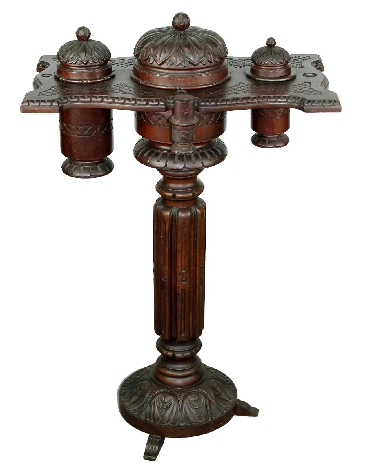 Antique German Carved Swivel Smoking Stand Black Forest Style Pipe Cigar Tobacco