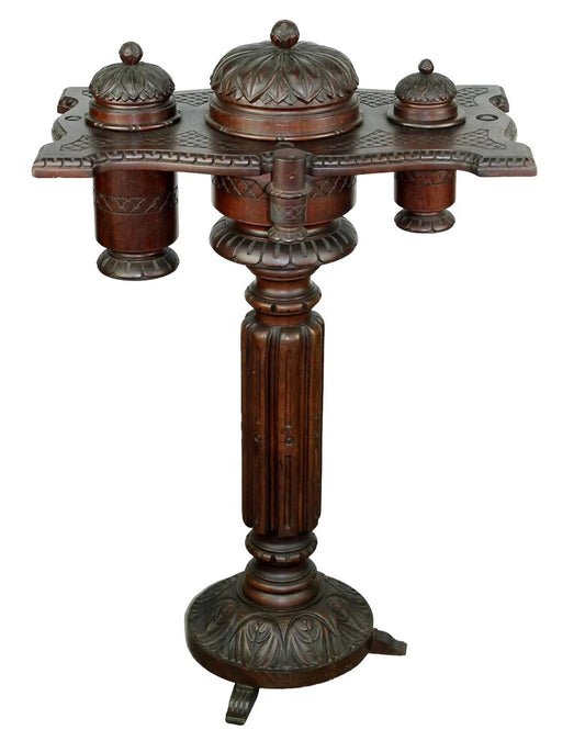 Antique German Carved Swivel Smoking Stand Black Forest Style Pipe Cigar Tobacco