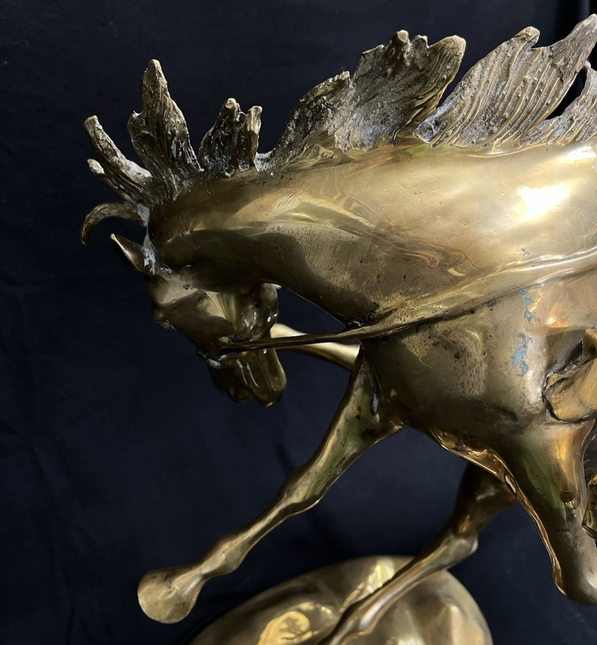 Polished Brass Wild Bucking Bronco w/ Removable Cowboy Rider Sculpture 21"