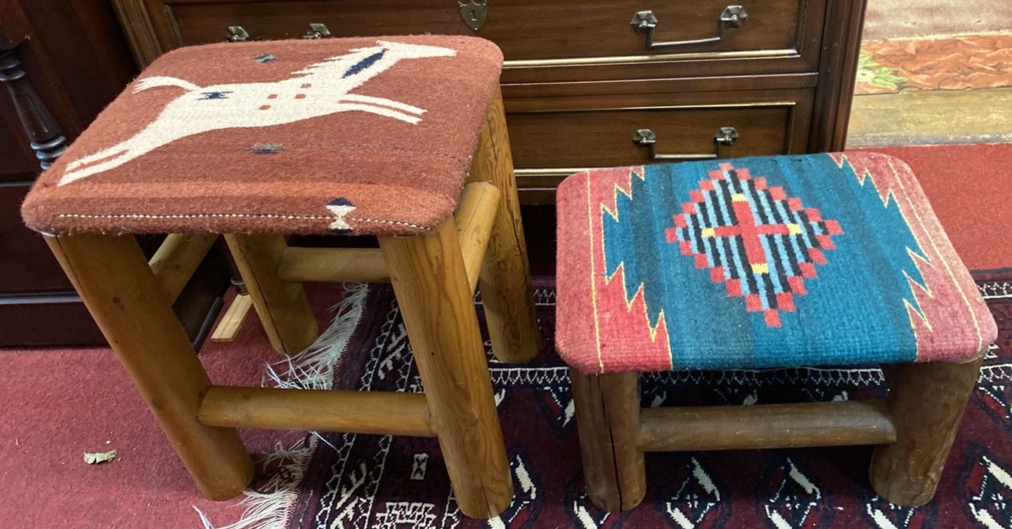 Rustic 11" Log Stool Handtied Navajo Cover Handmade Southwest Decor