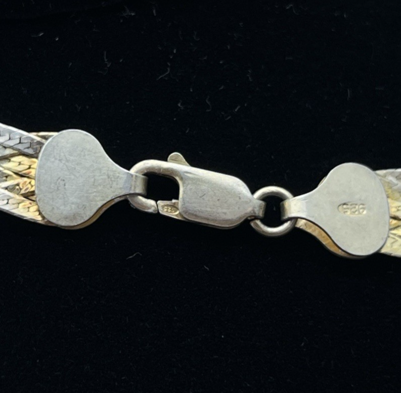 Italian FAS Sterling Silver 3-Tone Braided Herringbone Necklace & Bracelet 20 g