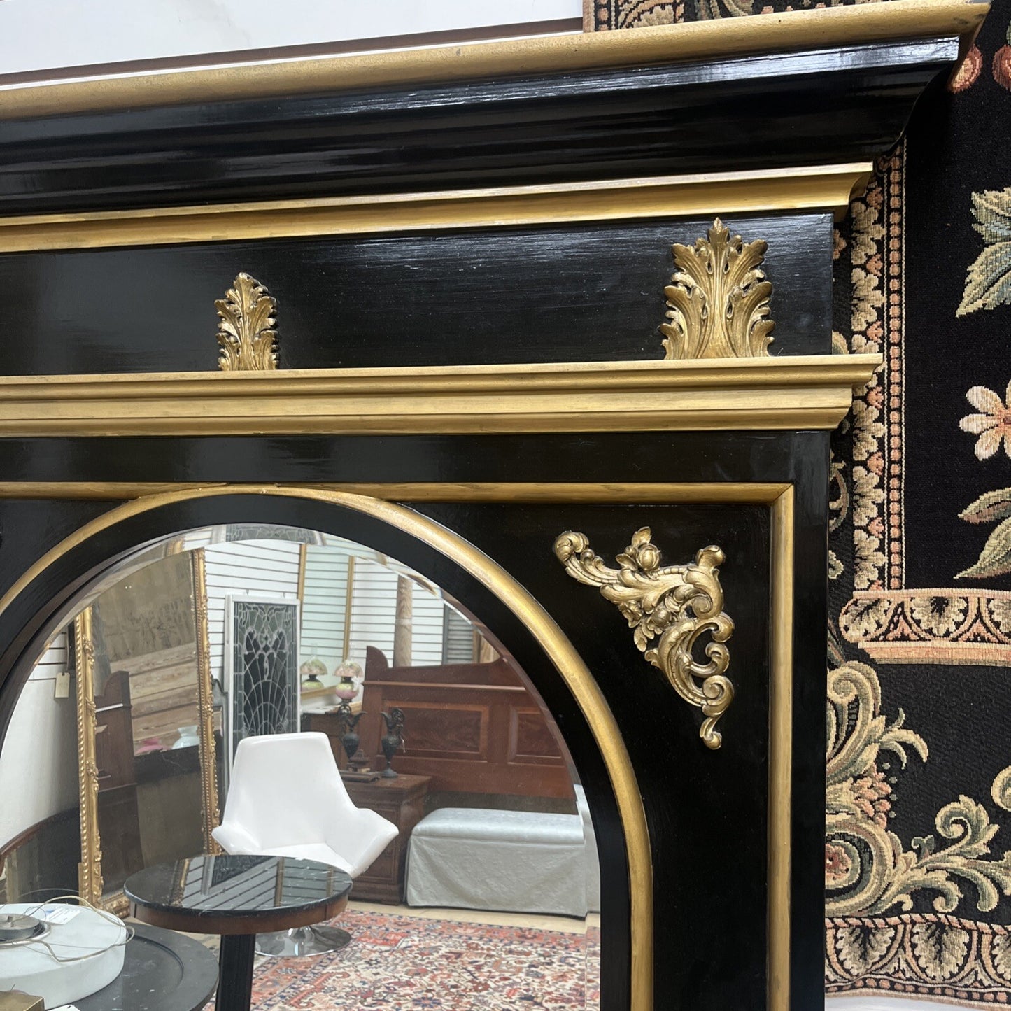 Tall Black & Gold Napoleon III Style Pier Mirror 79.5” Tall FS9