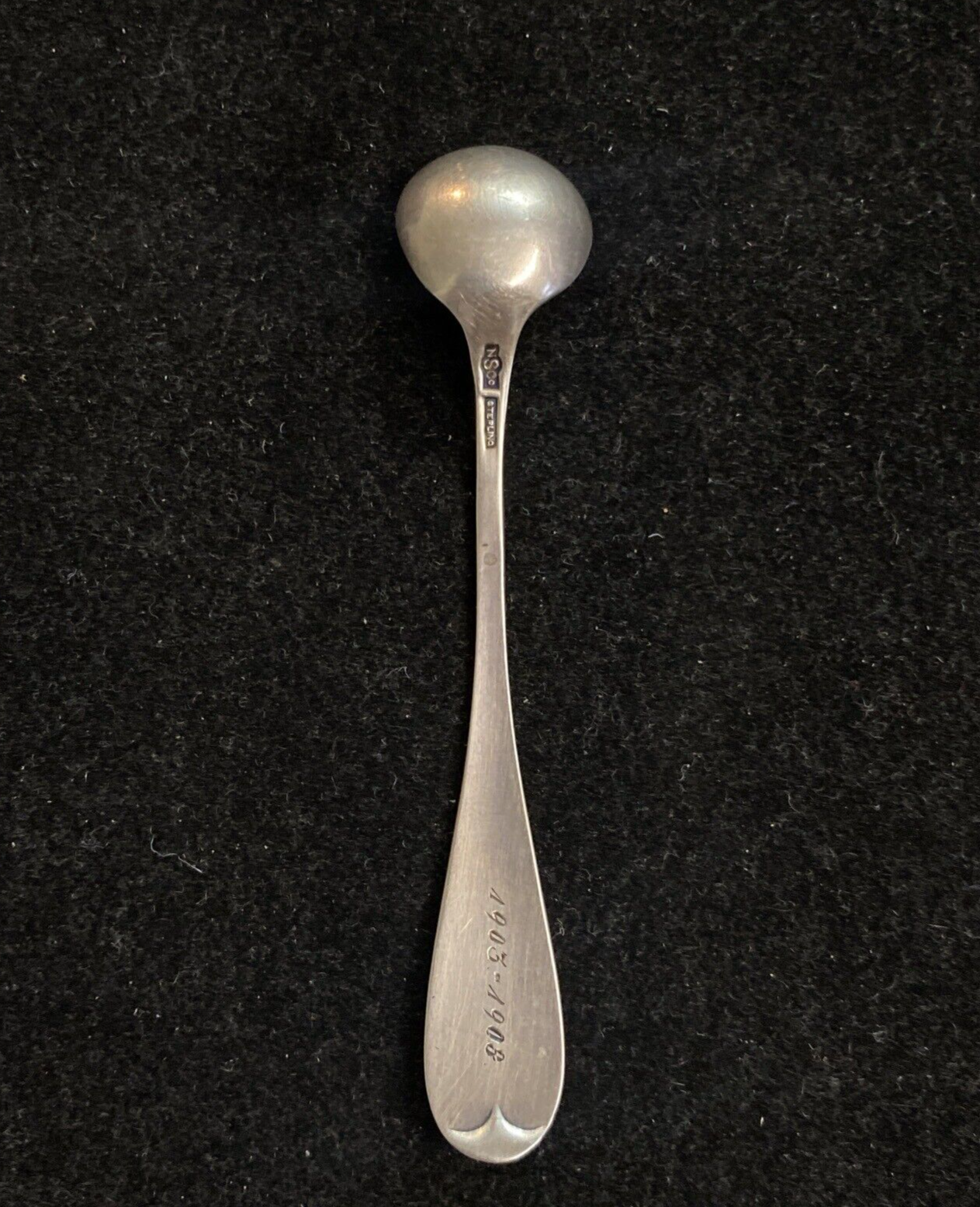 1903-1908 Rare pair National Sterling Co Sterling Salt Spoons Set of 2 Engraved