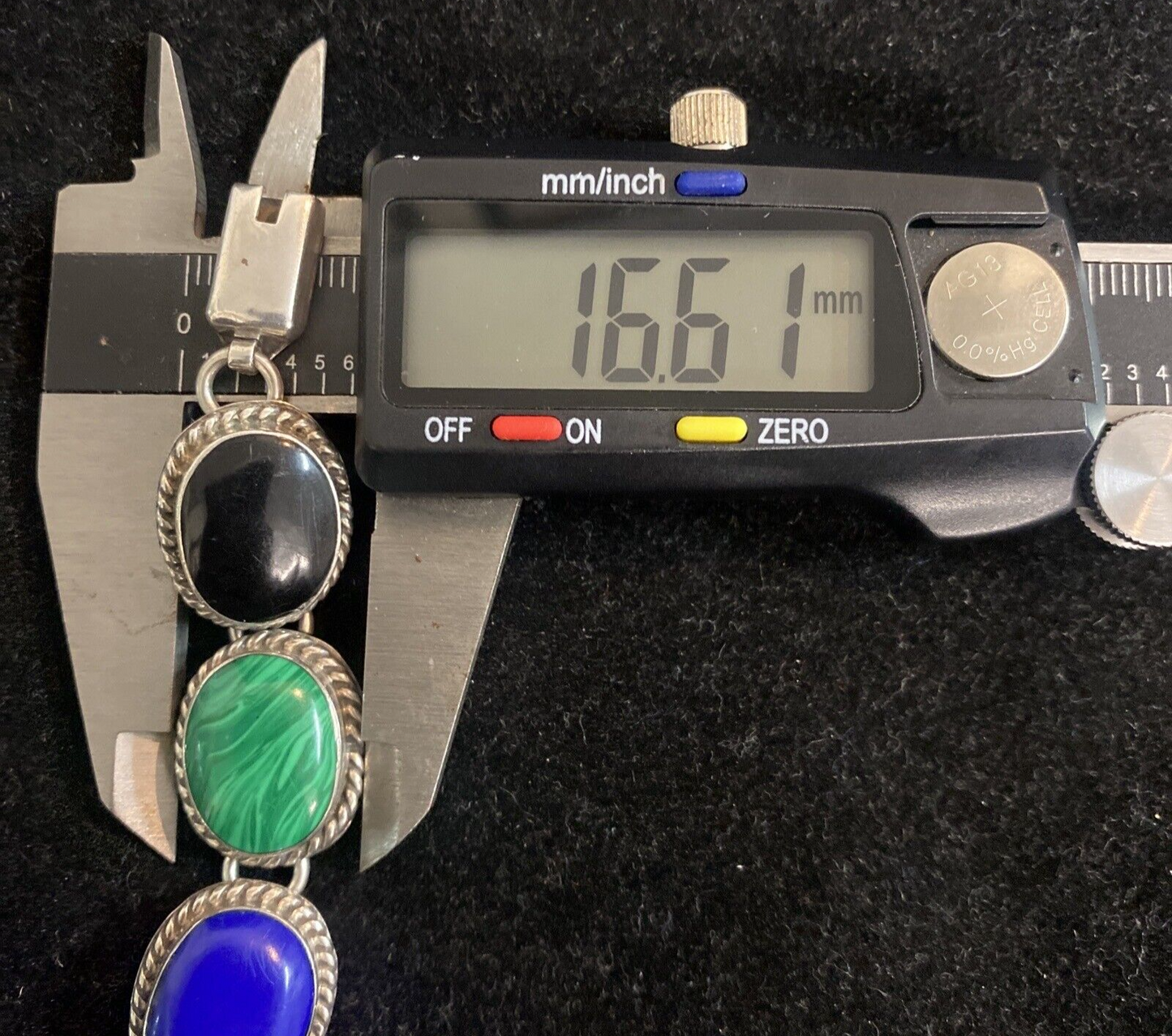 Mexican Sterling 7 Oval Links Gemstone Bracelet 7.5"  turqouise, coral 44.8g