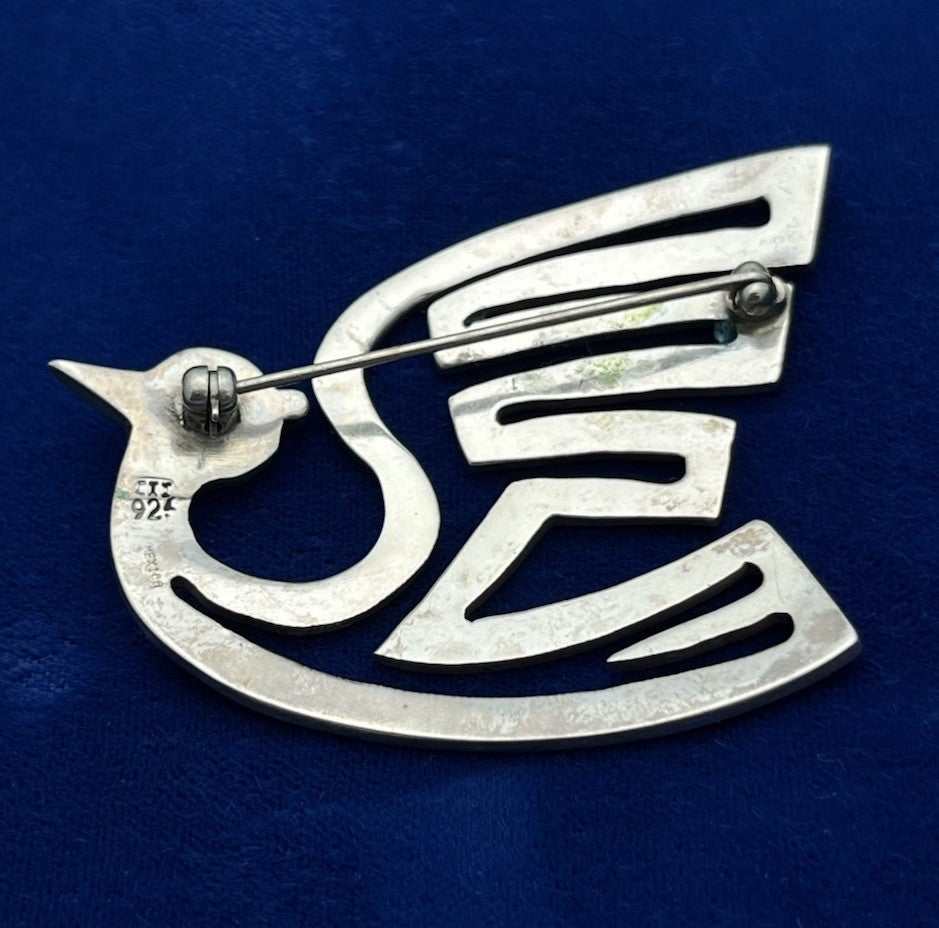 925 Sterling Silver Vintage Mexico Bird Pin Brooch