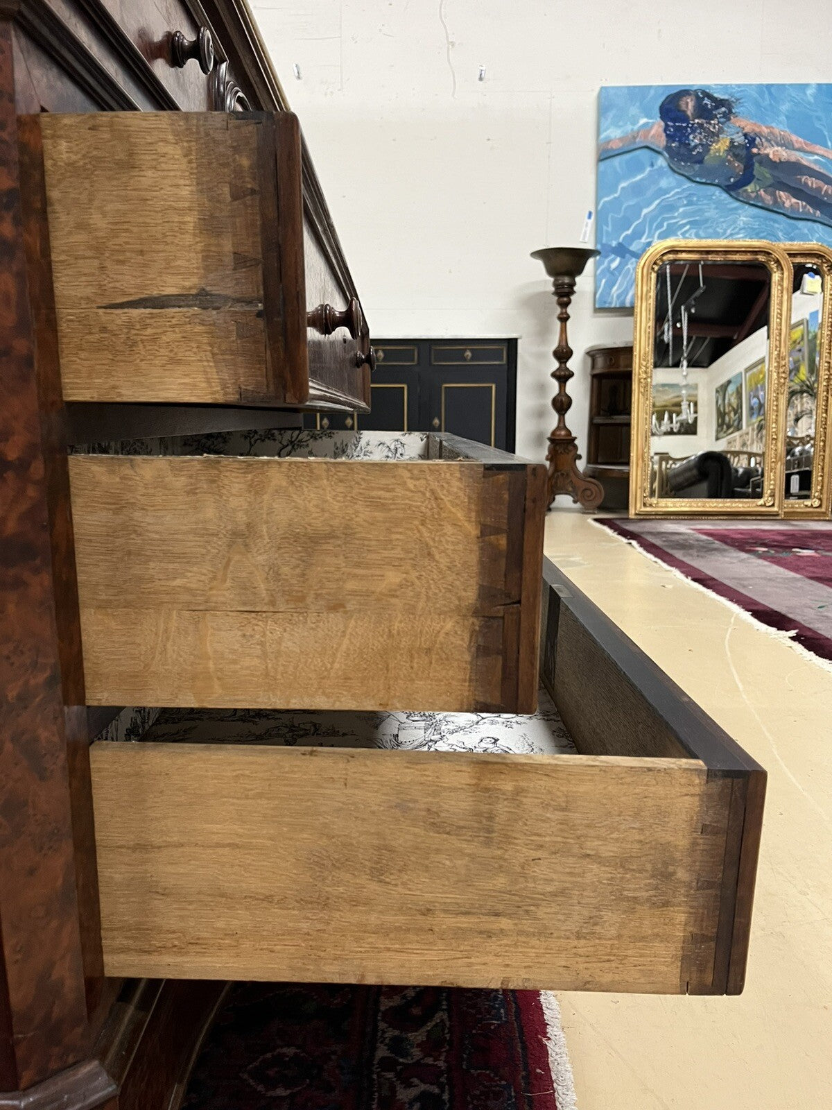 Antique French Louis Philippe White Marble Top Drop Front Secretary Chest Desk