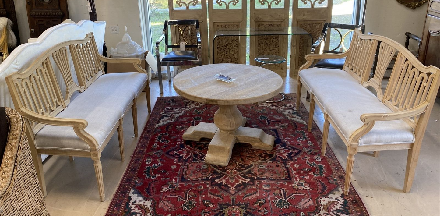 Pair of Gustavian Style Bleached White Oak Swedish Benches 34"h x 56"w