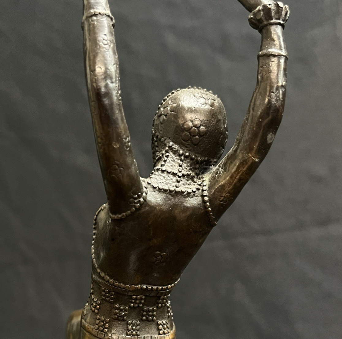 D.H. Chiparus Inspired Art Deco Bronze Dancer Sculpture w/ Marble Base