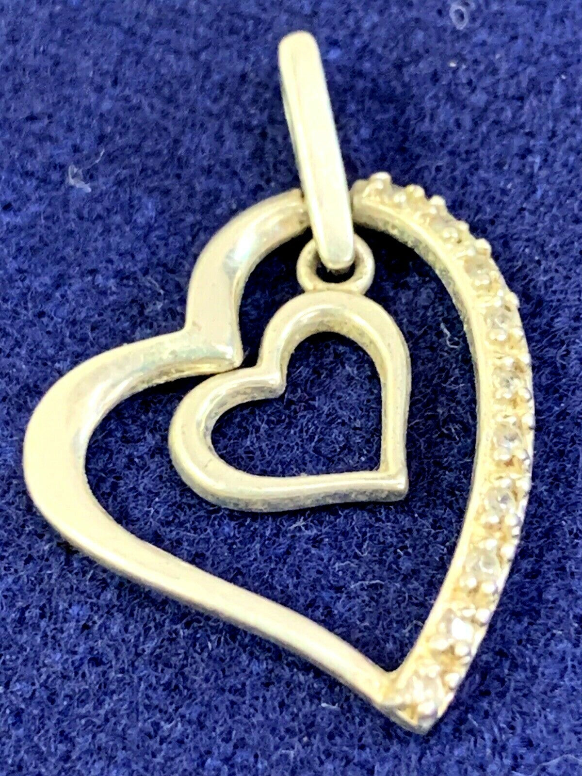 925 Sterling Silver C Z Double Open Heart Design Slide Pendant